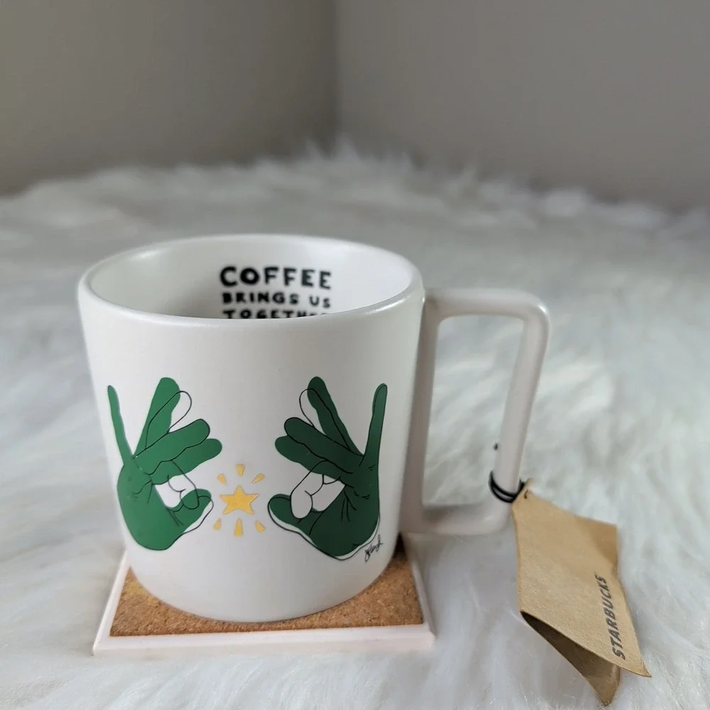 Starbucks Coffee Mug ASL Signing Store Coffee Brings Us Together Jena Floyd